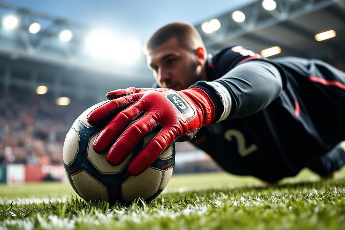 Goalkeeper making a low save